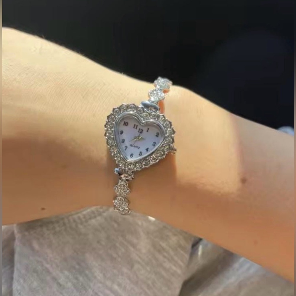 Adjustable Silver Heart Shaped Quartz Watch, Dainty Elegant Coquette Jewelry